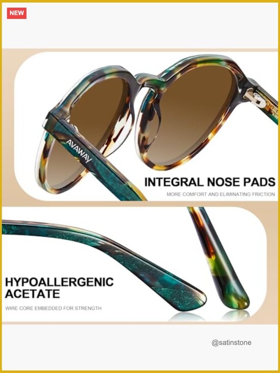 Round Polarized Sunglasses for Women, Italy Acetate 100% UV Protection Retro main image 7